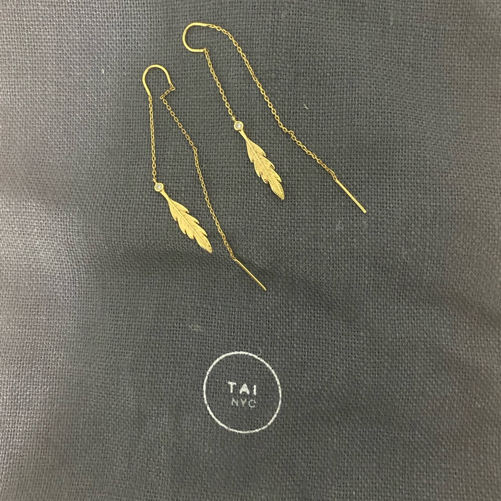 Tai Jewelry leaf threader earrings